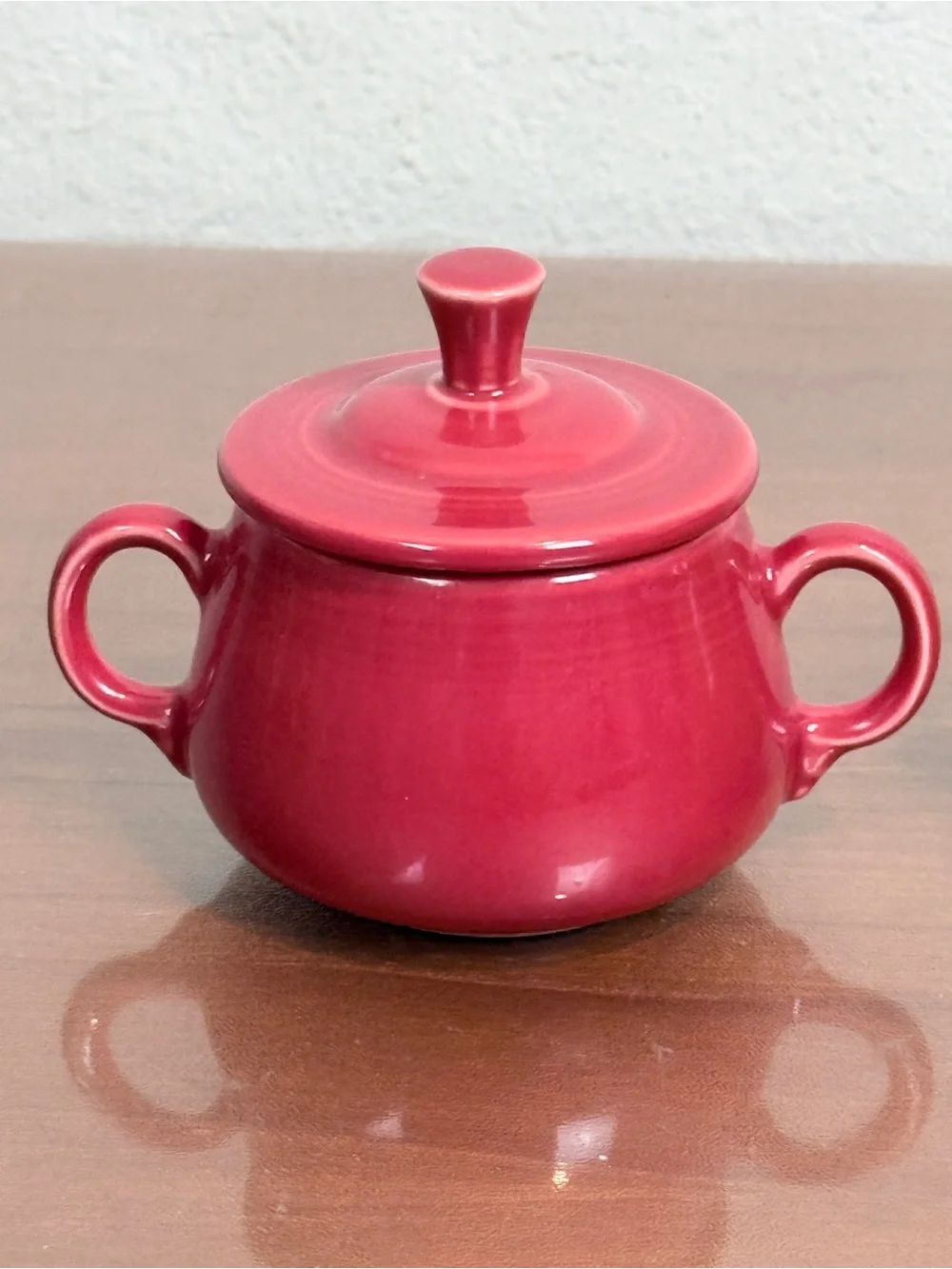 Fiesta HLC Red Sugar Bowl with Lid & Green Creamer